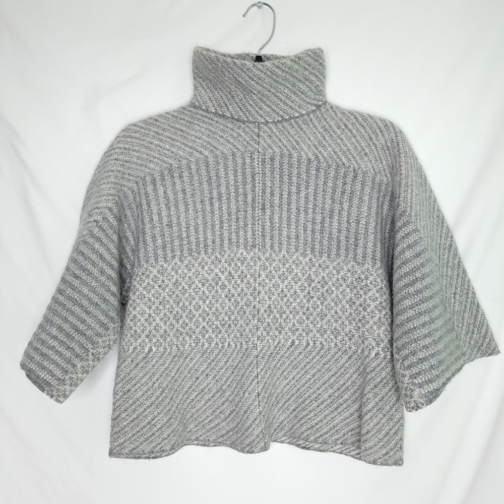 TAHARI Pure Luxe Cashmere Boxy Cut Cropped Mockneck Women's Gray Sweater MEDIUM